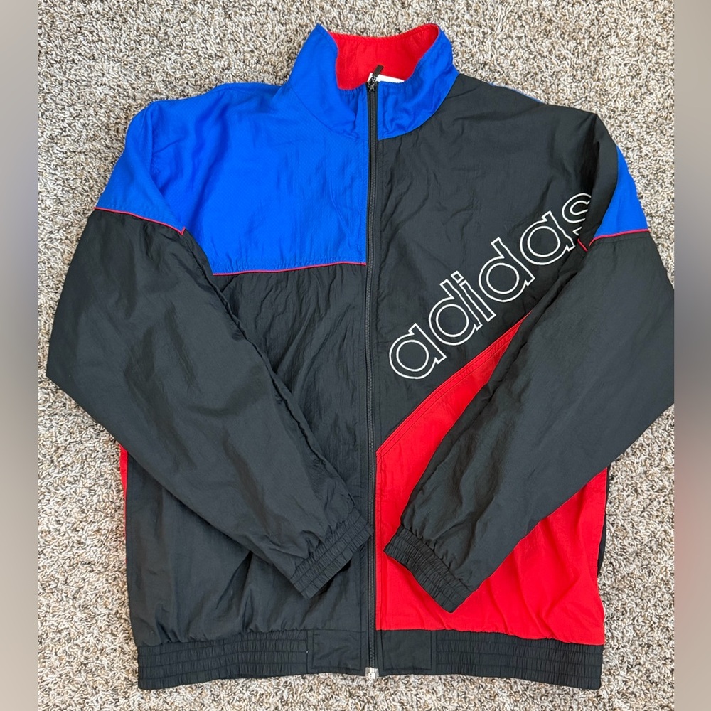 Adidas Vintage 90s Color Block Spell Out Windbreaker Jacket L Men’s Blue Red